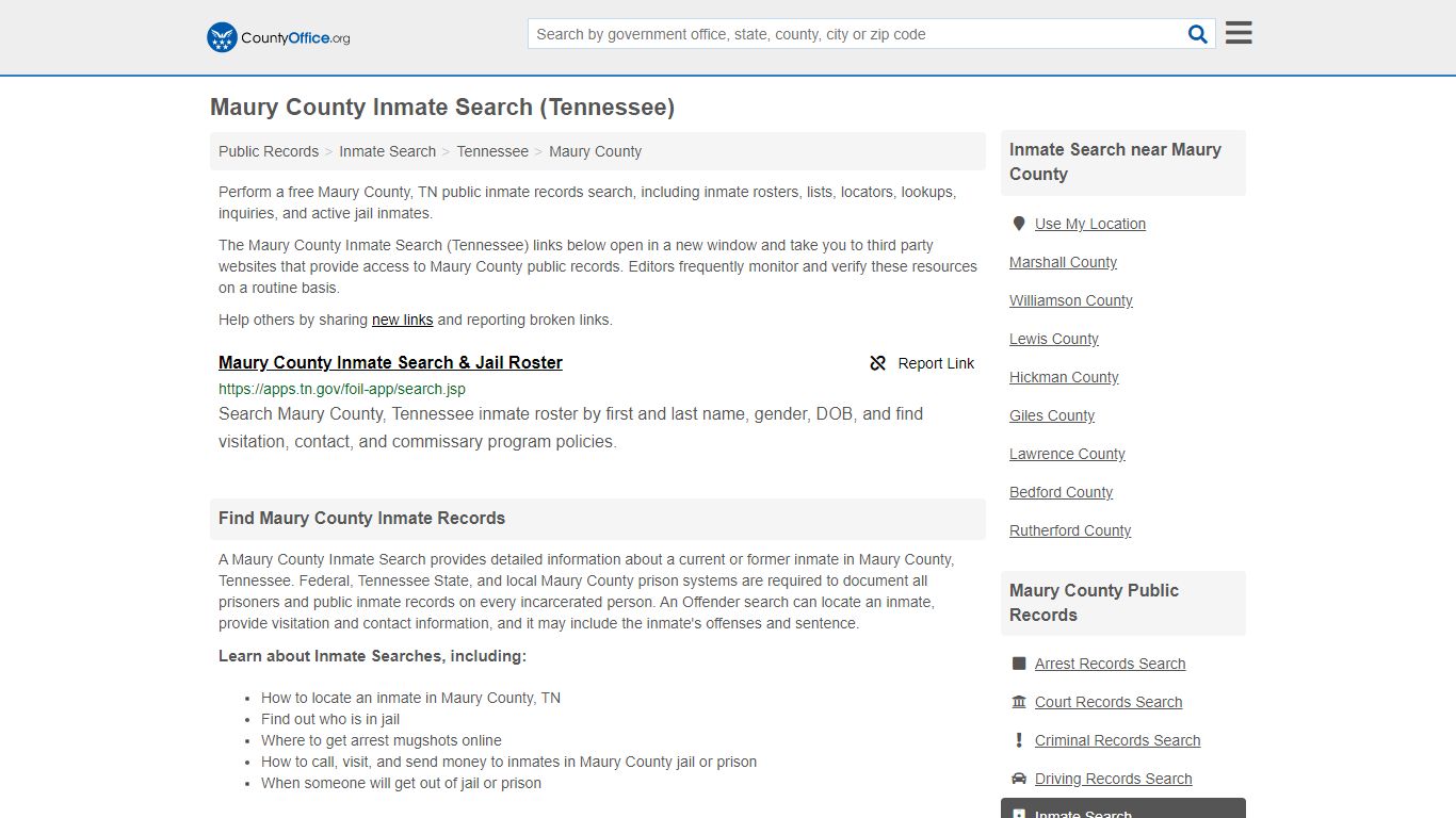 Inmate Search - Maury County, TN (Inmate Rosters & Locators)